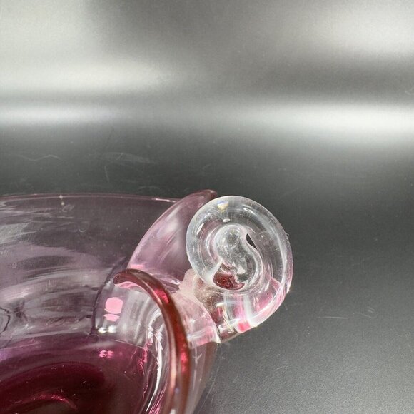 Pilgrim Heart Shaped Nappy Handle Cranberry Glass Dish Hand Blown Glass W Handle - Picture 8 of 16